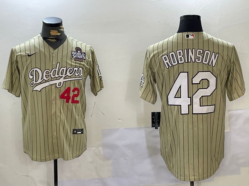 Men Los Angeles Dodgers #42 Robinson Green Stripe Game 2024 Nike MLB Jersey style 3->los angeles dodgers->MLB Jersey